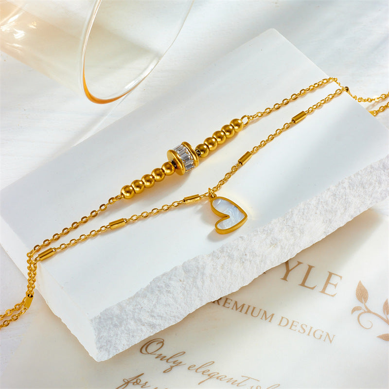 Gold Double Layer Heart & Crystal Anklet