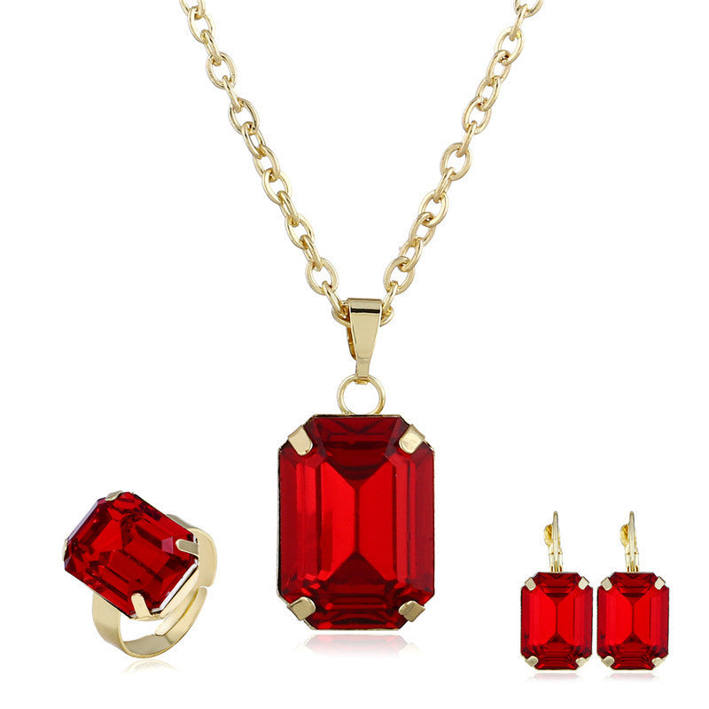 Radiant Ruby Emerald-Cut Jewelry Set
