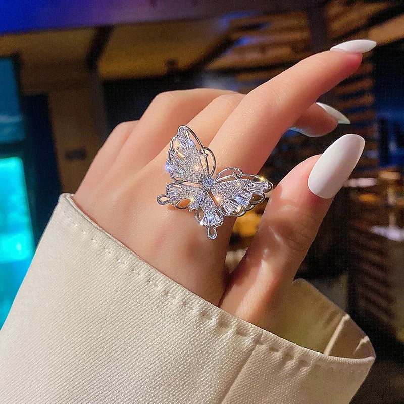 Sparkling Crystal Butterfly Statement Ring