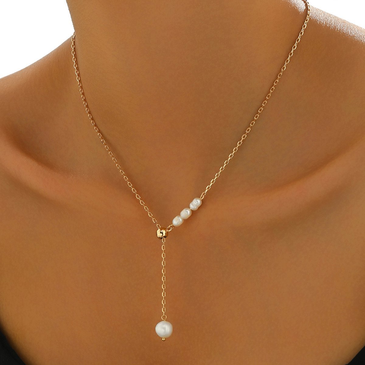 Elegant Gold-Tone Pearl Drop Necklace - Stylish  And Lightweight Jewelry For Young Women