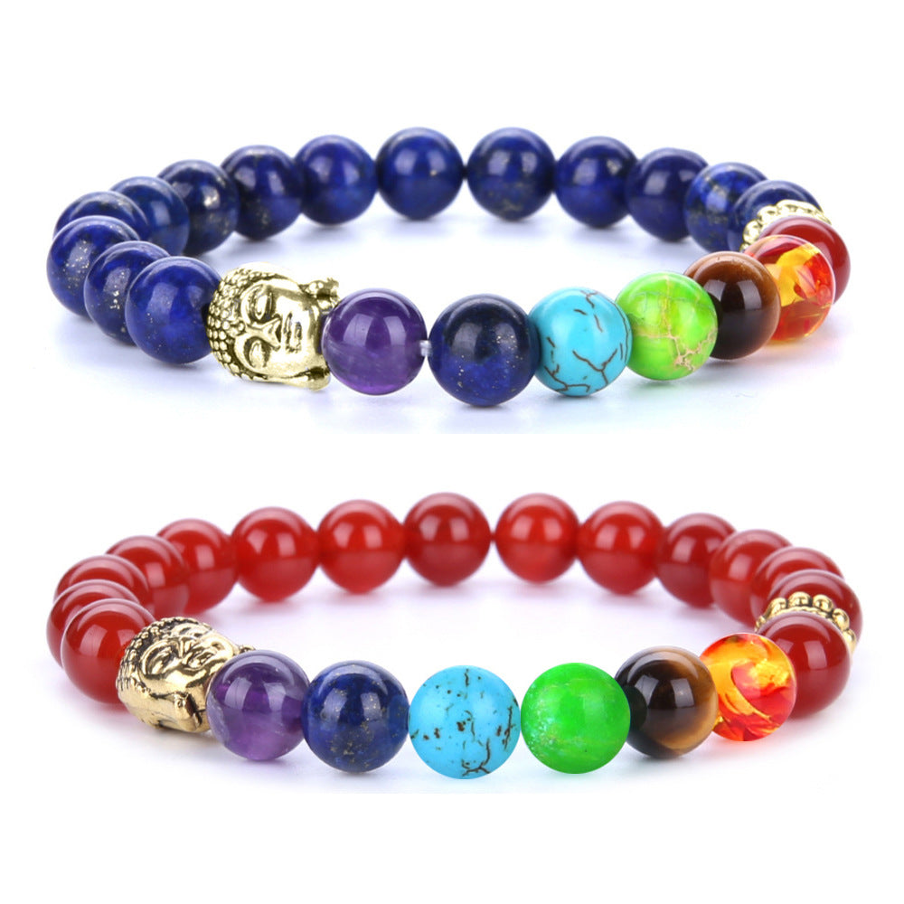 7 Chakra Healing Beaded Bracelet Set - Lava Stone & Tiger Eye
