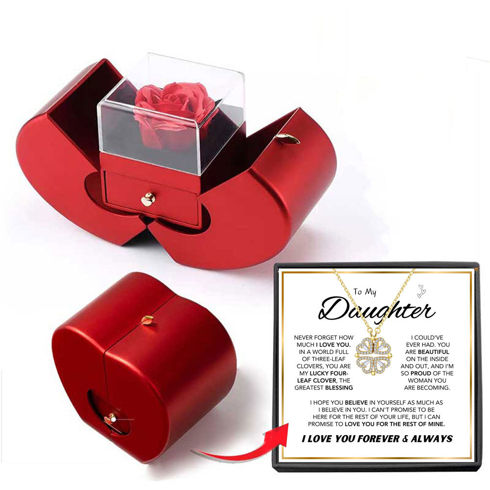 Heart Necklace & Enchanted Rose Gift Set