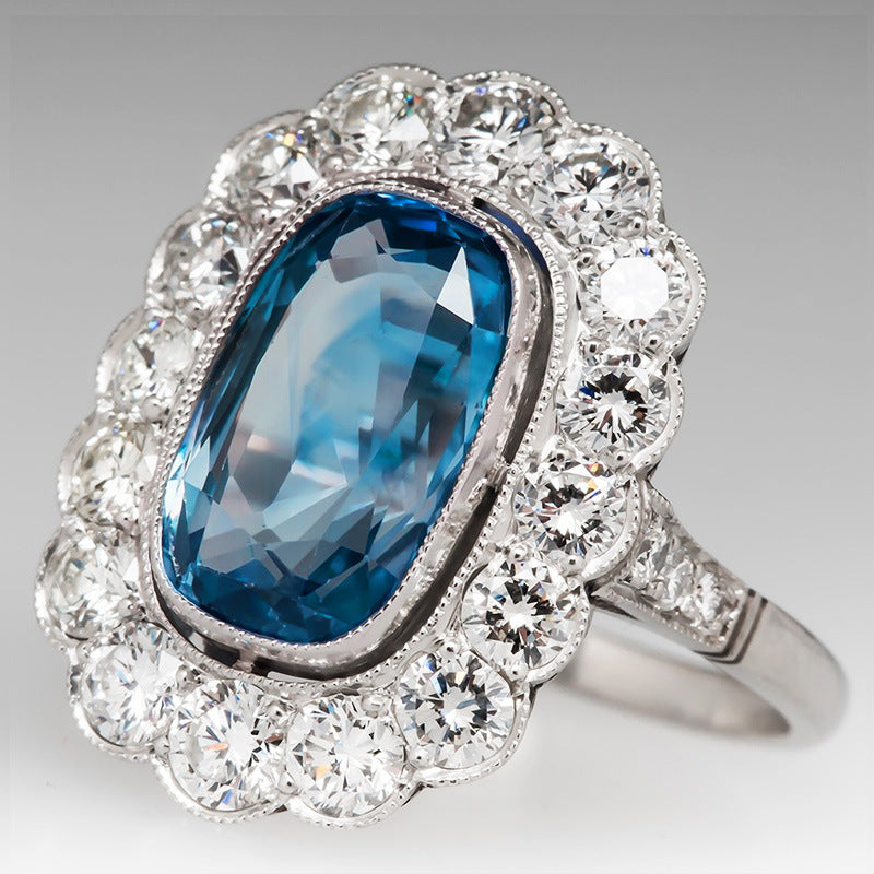 Vintage-Inspired Blue Cushion Halo Ring