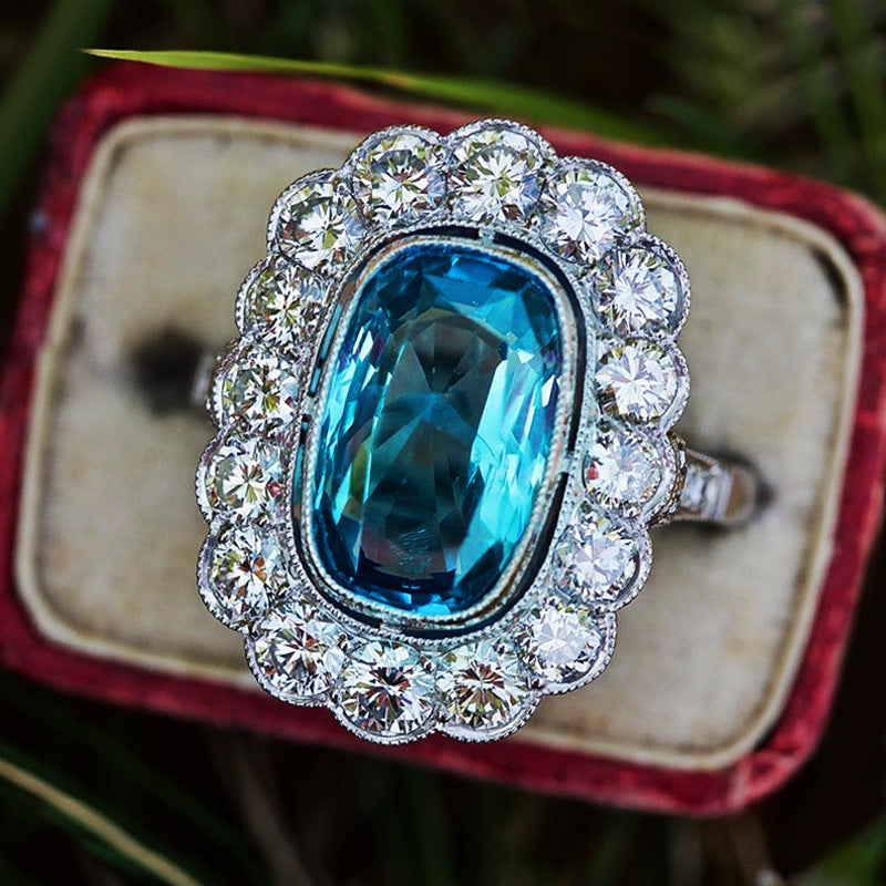 Vintage-Inspired Blue Cushion Halo Ring