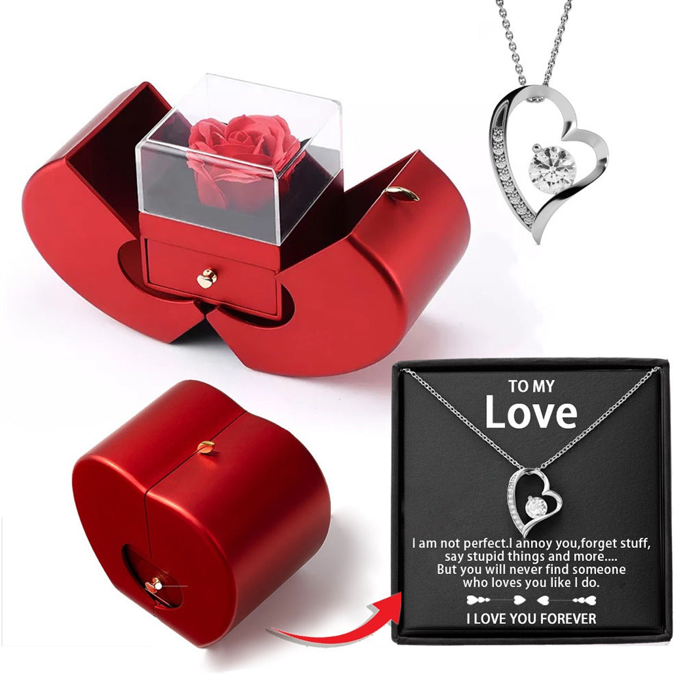 Heart Necklace & Enchanted Rose Gift Set