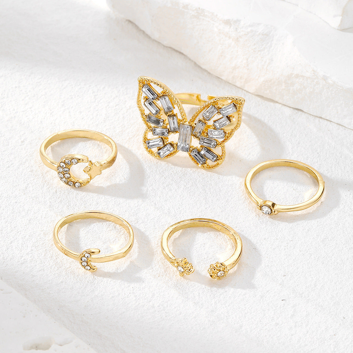 Celestial Butterfly & Crystal Ring Set