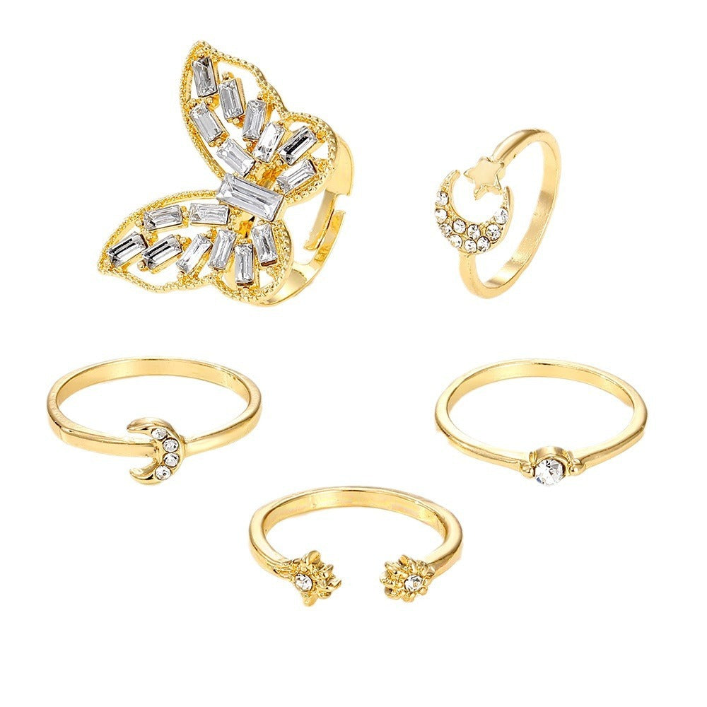 Celestial Butterfly & Crystal Ring Set