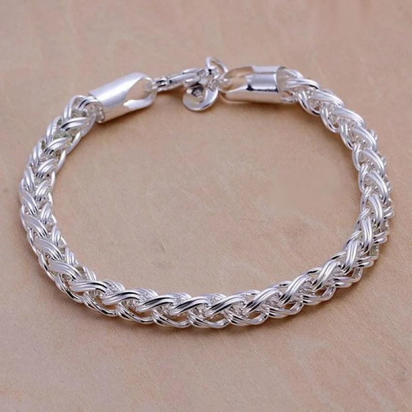 925 Sterling Silver Twisted Rope Chain Bracelet