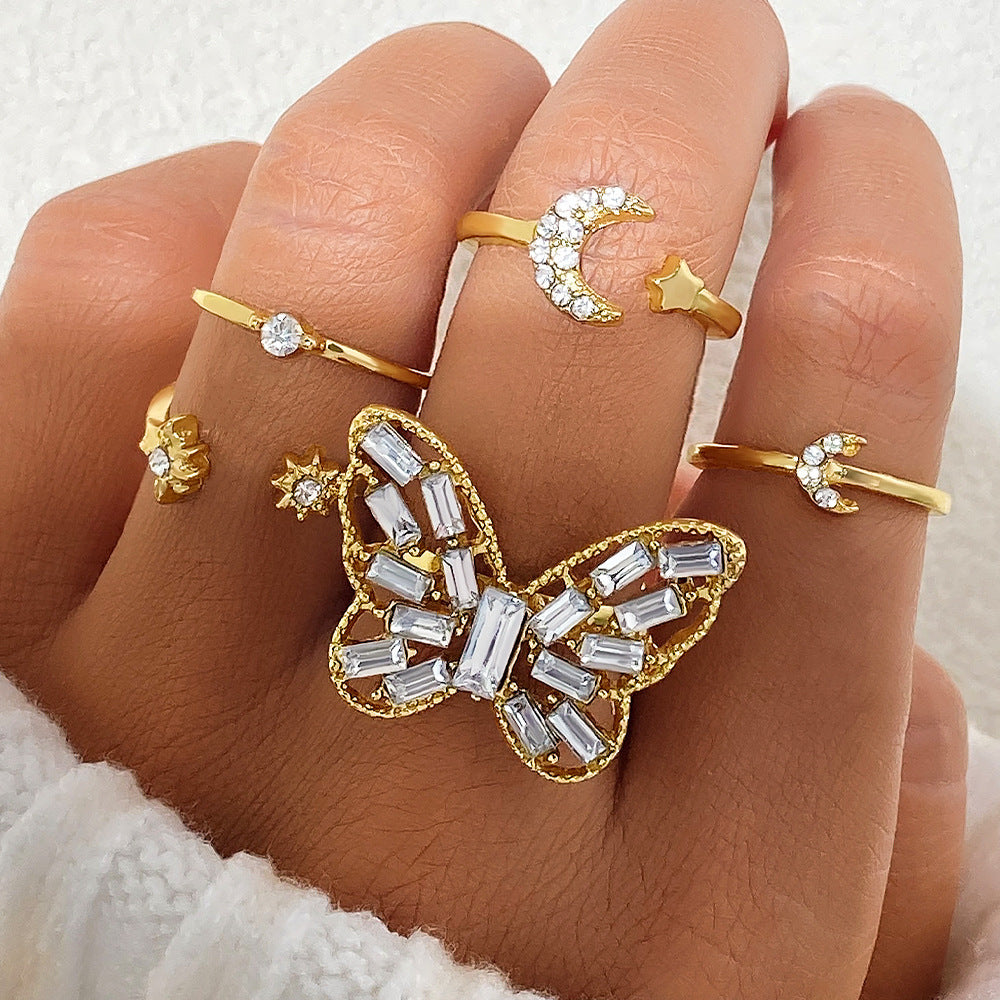 Celestial Butterfly & Crystal Ring Set