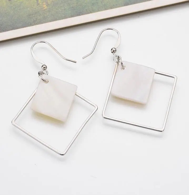 New Natural White Shellfish Earrings Ladies Thread Empty Square Simple Earrings Jewelry Women's Gift Wholesale  Long Earrings