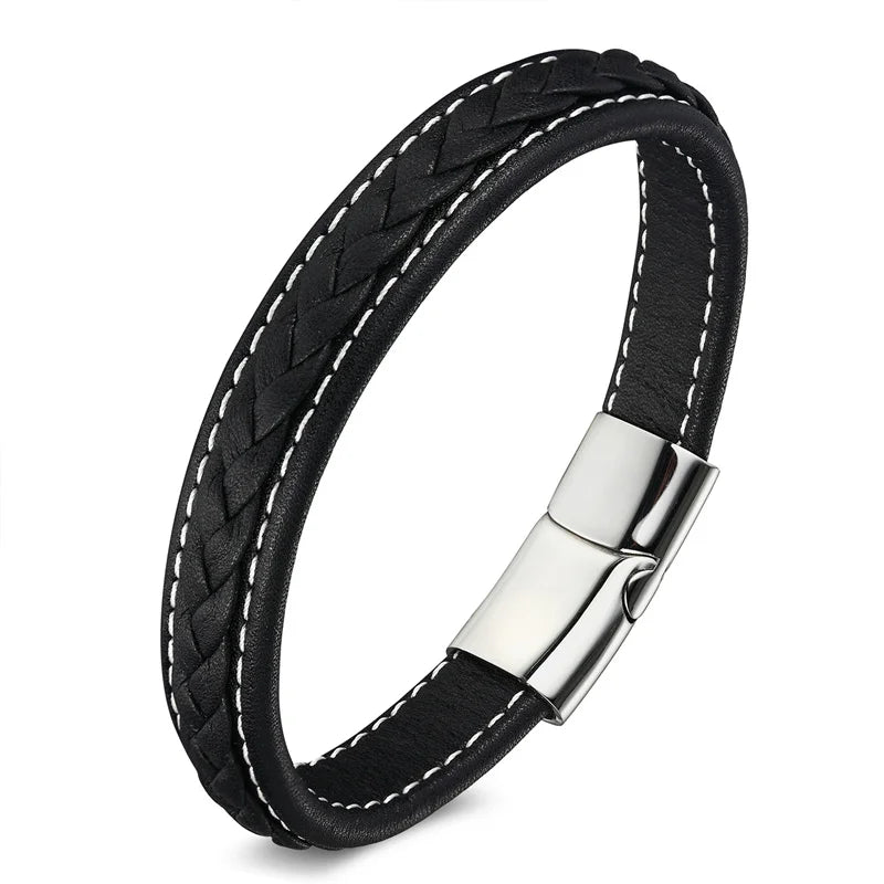 XQNI Classic 19,21,23cm Size Choose Leather Stainless Steel Magnetic Buckle Men Women Leather Bracelet Fashion Charm Bracelet