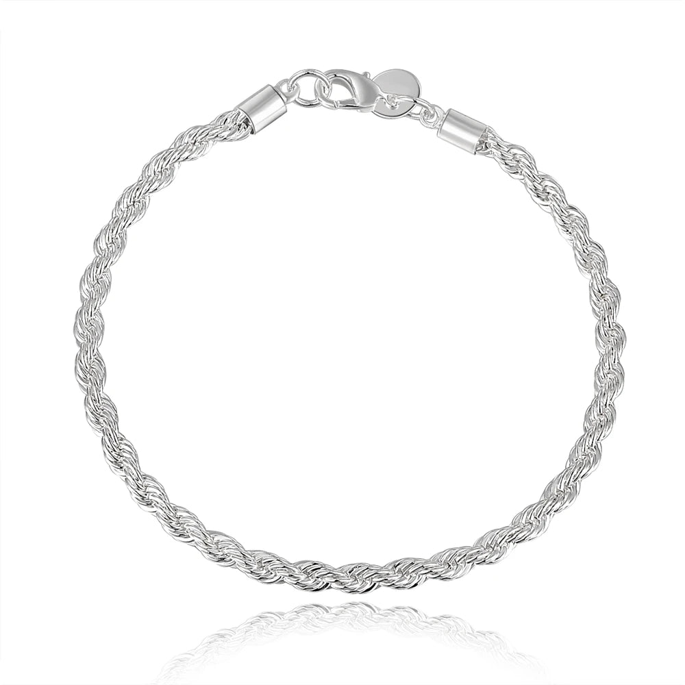 925 Sterling Silver Twisted Rope Chain Bracelet