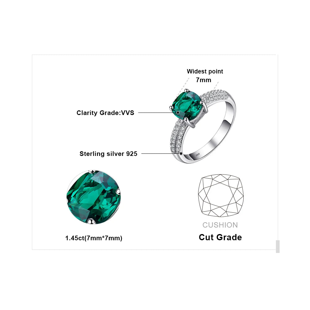 Jewelry Palace 1.8ct Cushion Cut Emerald Green Ring in 925 Sterling Silver