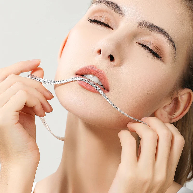 DOTEFFIL Sterling Silver Textured Link Chain Necklace