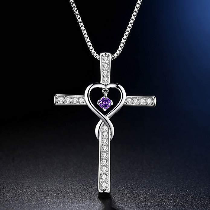Elegant Infinity Love Cross Pendant Necklace with Birthstone