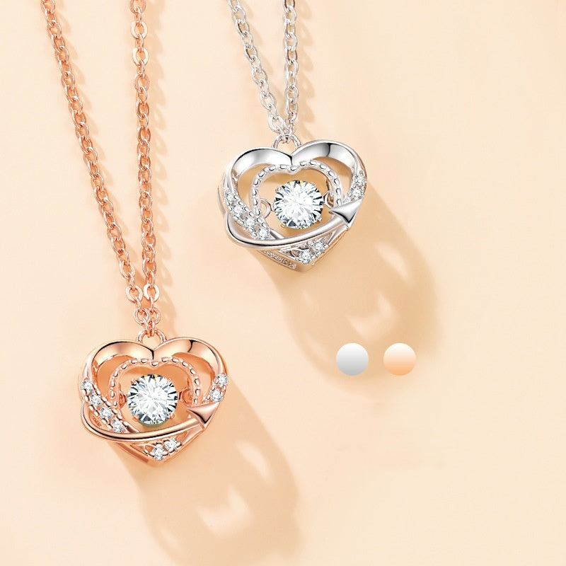 Radiant Heart Crystal Pendant Necklace (Rose Gold & Silver)