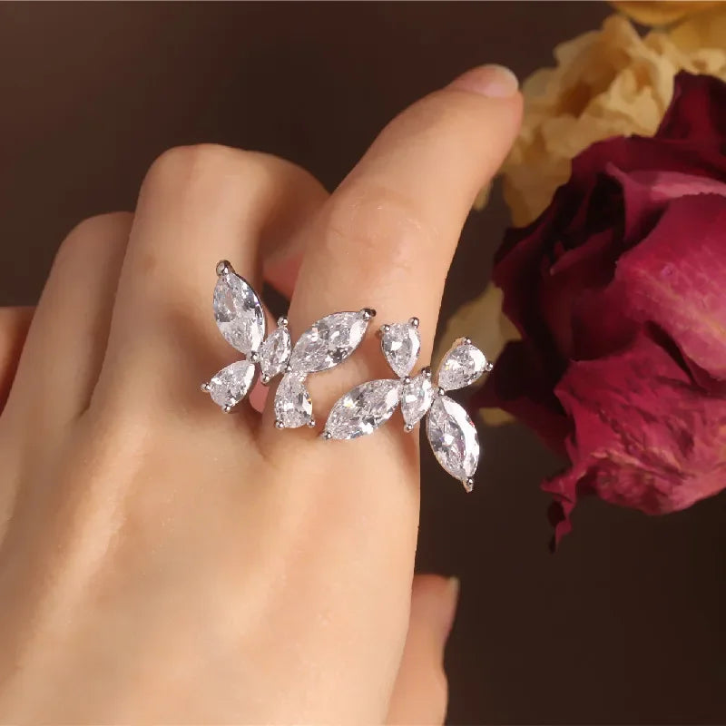 Sparkling Crystal Butterfly Statement Ring