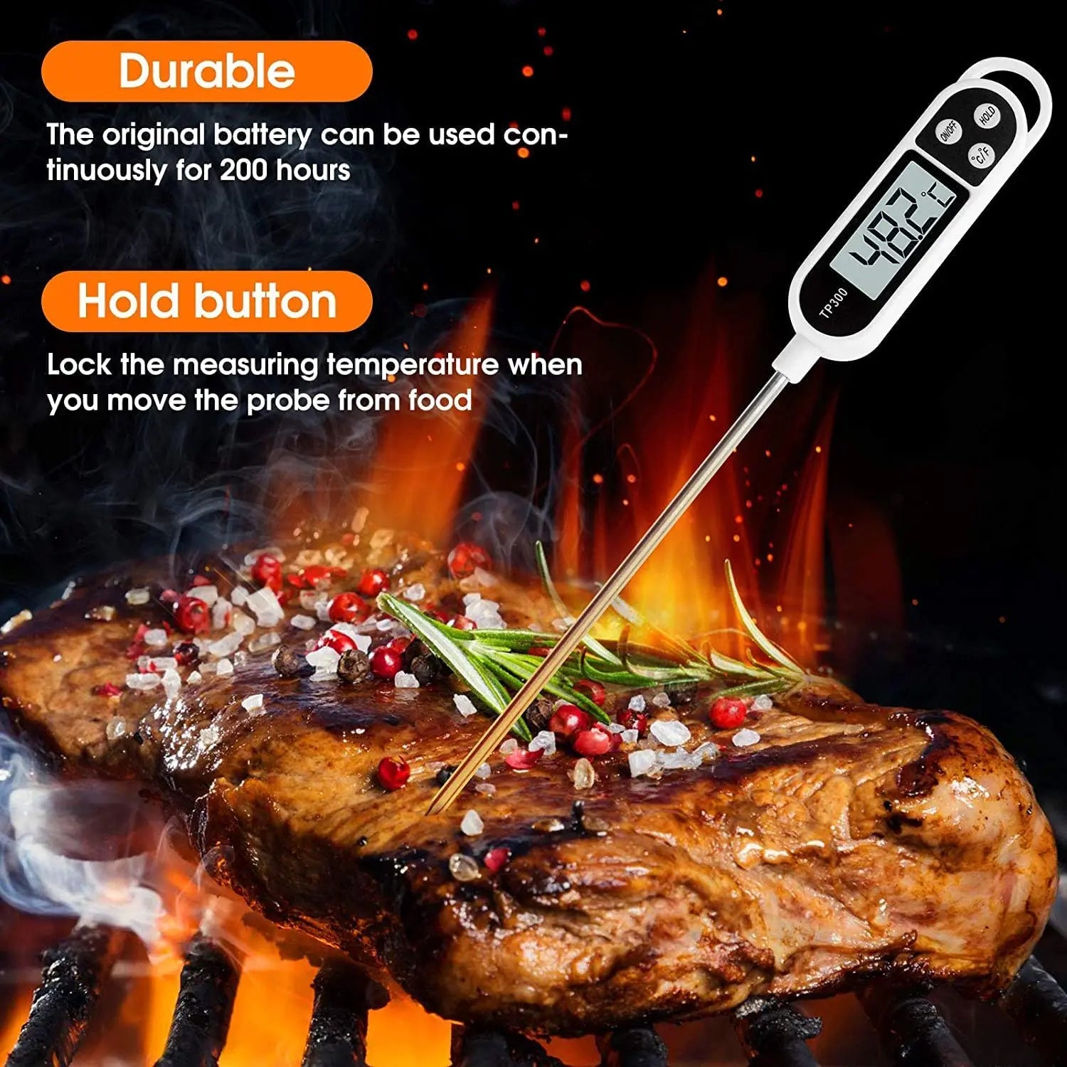Food Thermometer Digital Meat Cooking Thermometer Instant Read Long Probe Auto Off LCD Screen Kitchen