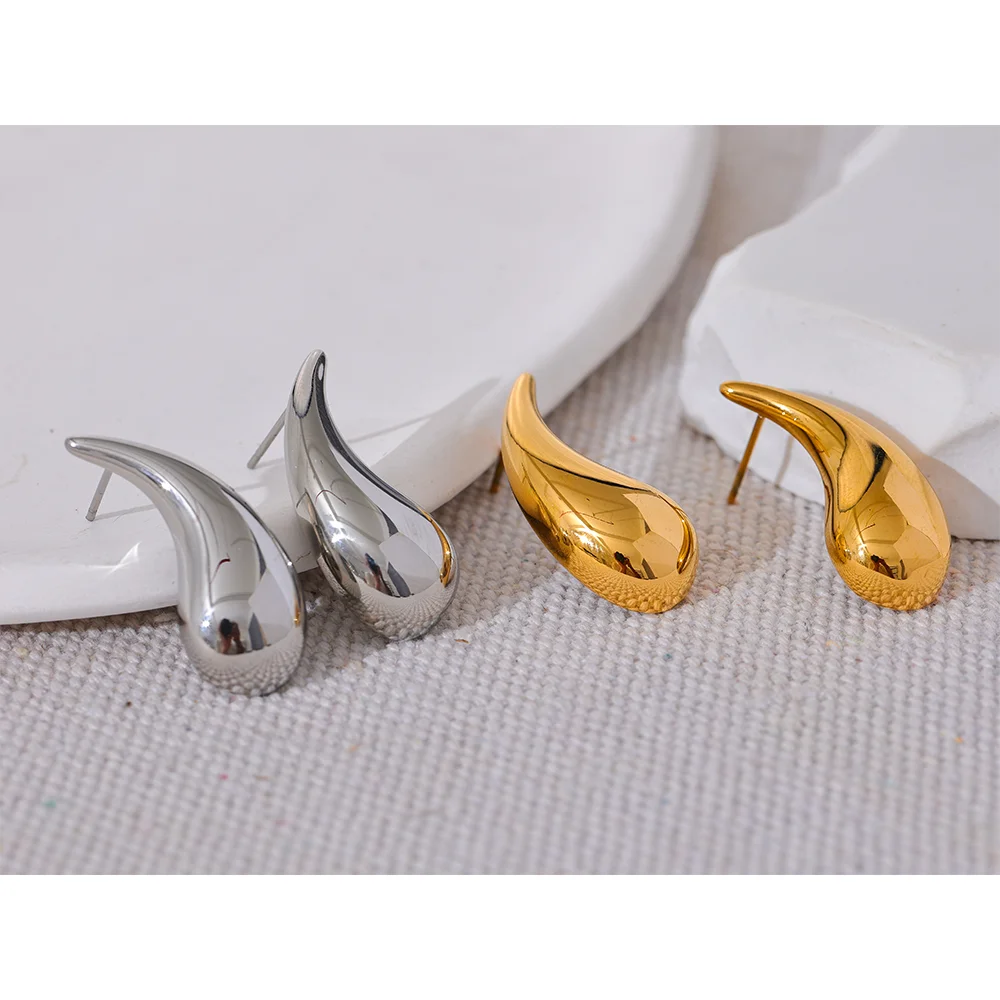 Yhpup New 316l Stainless Steel Water Drop Minimalist Stud Earrings Gold Silver Color Trendy Daily Stylish Jewelry Waterproof