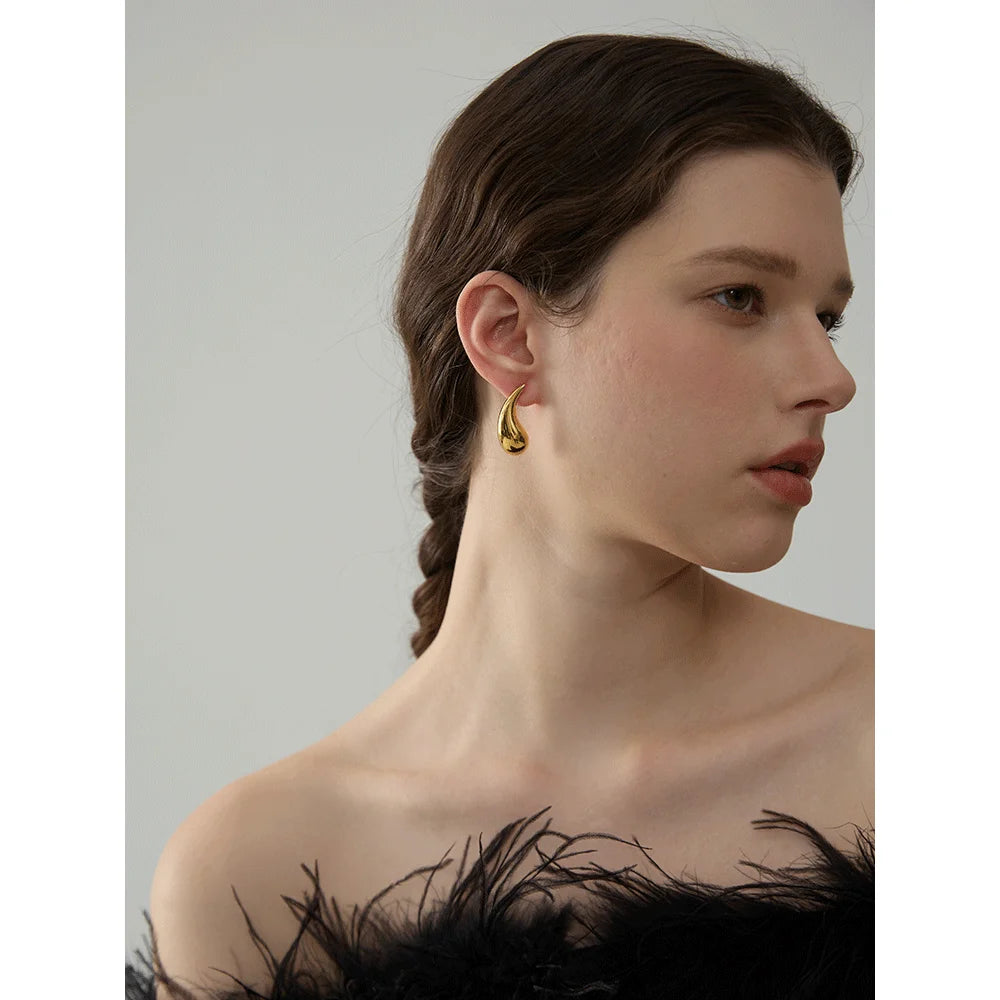 Yhpup New 316l Stainless Steel Water Drop Minimalist Stud Earrings Gold Silver Color Trendy Daily Stylish Jewelry Waterproof
