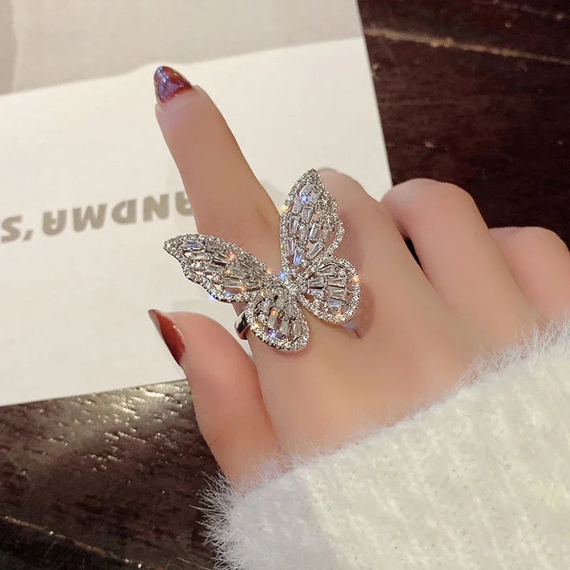 Sparkling Crystal Butterfly Statement Ring