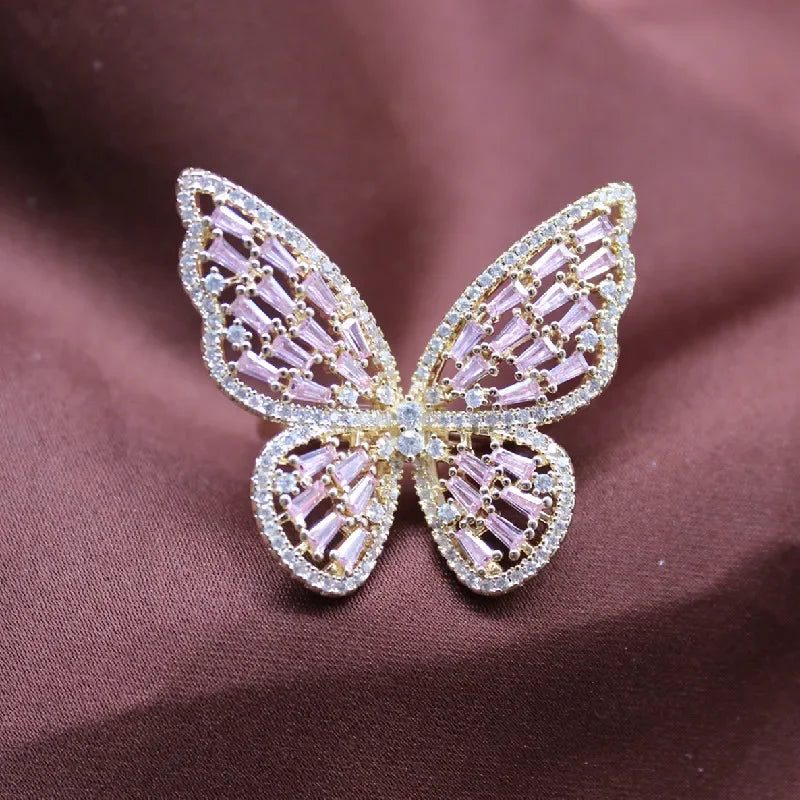 Sparkling Crystal Butterfly Statement Ring