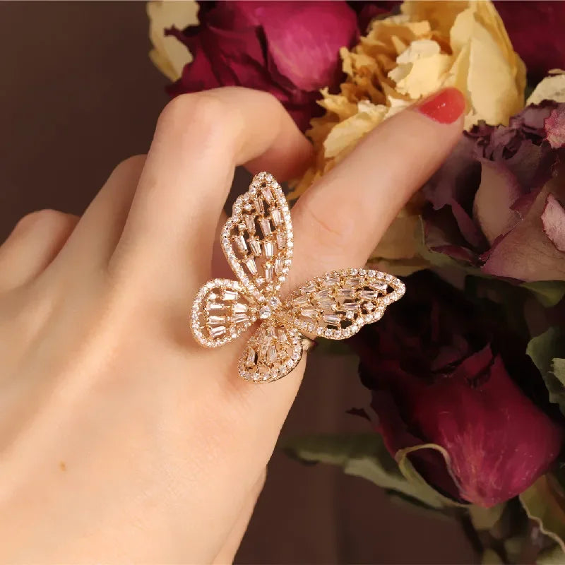 Sparkling Crystal Butterfly Statement Ring