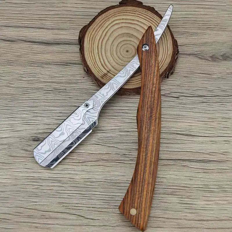tan wood handle blade shaving razors