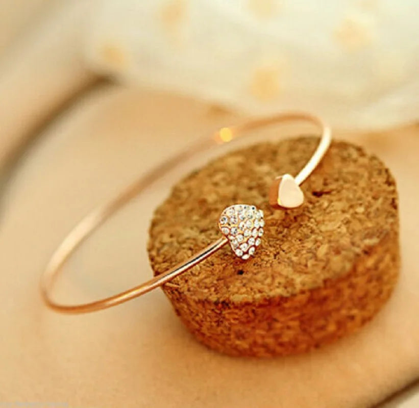 Crystal Heart Bow Cuff Bracelet