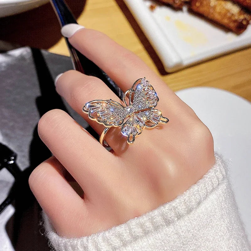 Sparkling Crystal Butterfly Statement Ring
