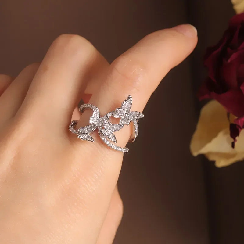Sparkling Crystal Butterfly Statement Ring