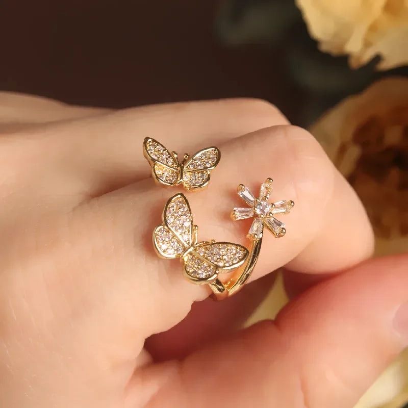 Sparkling Crystal Butterfly Statement Ring