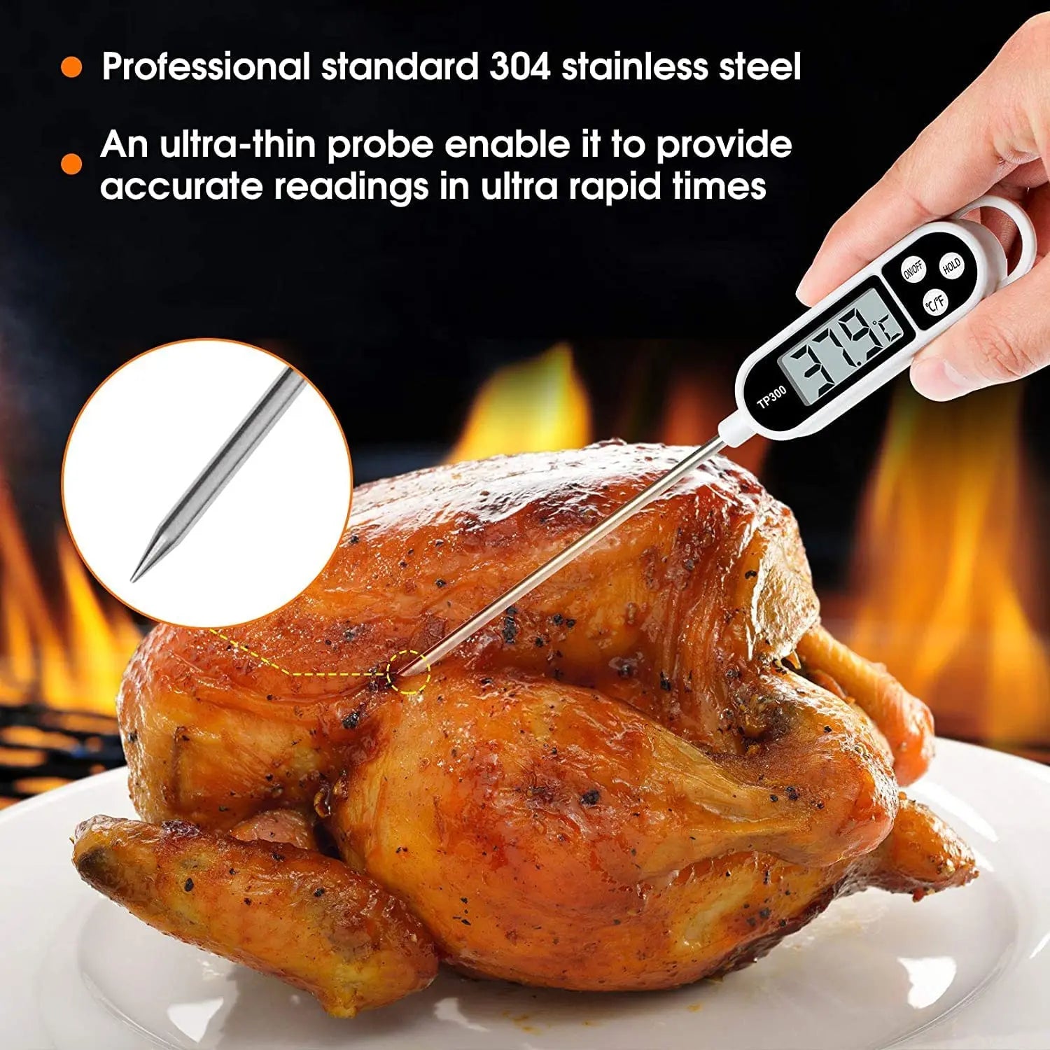 Food Thermometer Digital Meat Cooking Thermometer Instant Read Long Probe Auto Off LCD Screen Kitchen