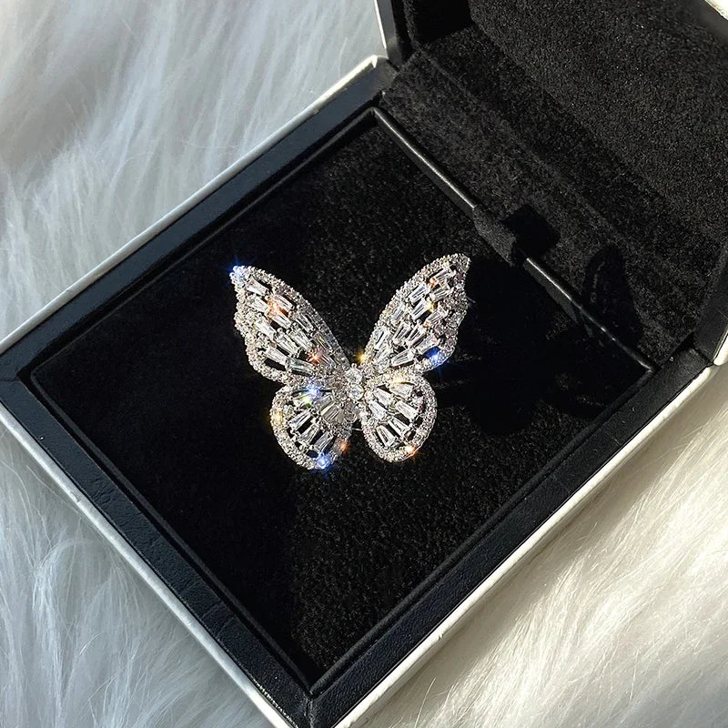 Sparkling Crystal Butterfly Statement Ring