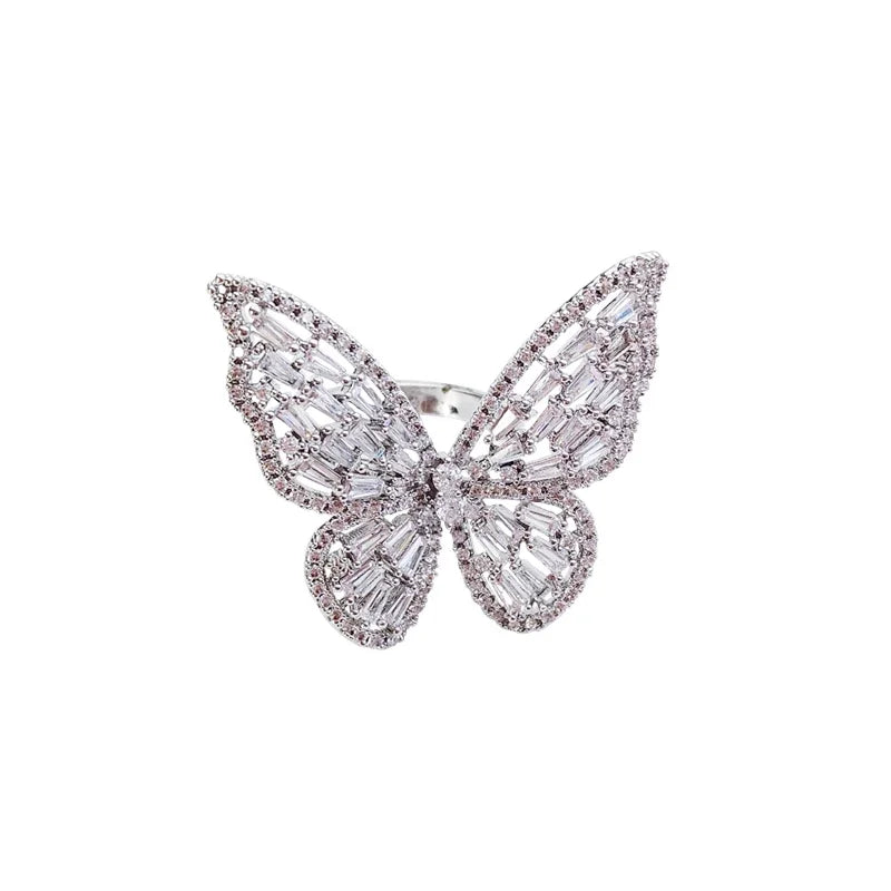 Sparkling Crystal Butterfly Statement Ring