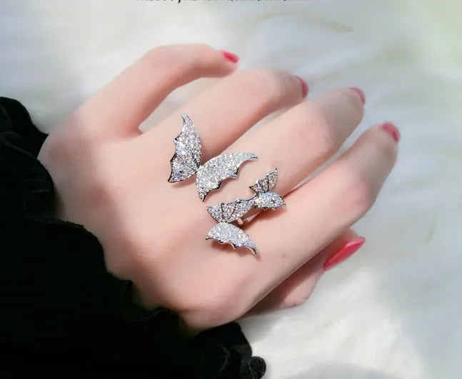 Sparkling Crystal Butterfly Statement Ring