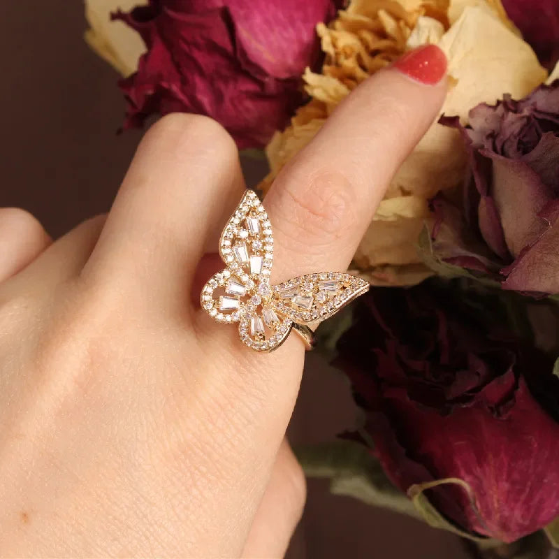 Sparkling Crystal Butterfly Statement Ring