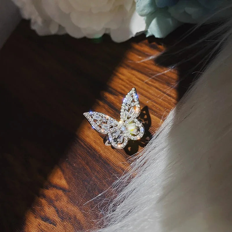 Sparkling Crystal Butterfly Statement Ring