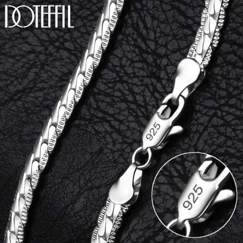 DOTEFFIL Sterling Silver Textured Link Chain Necklace