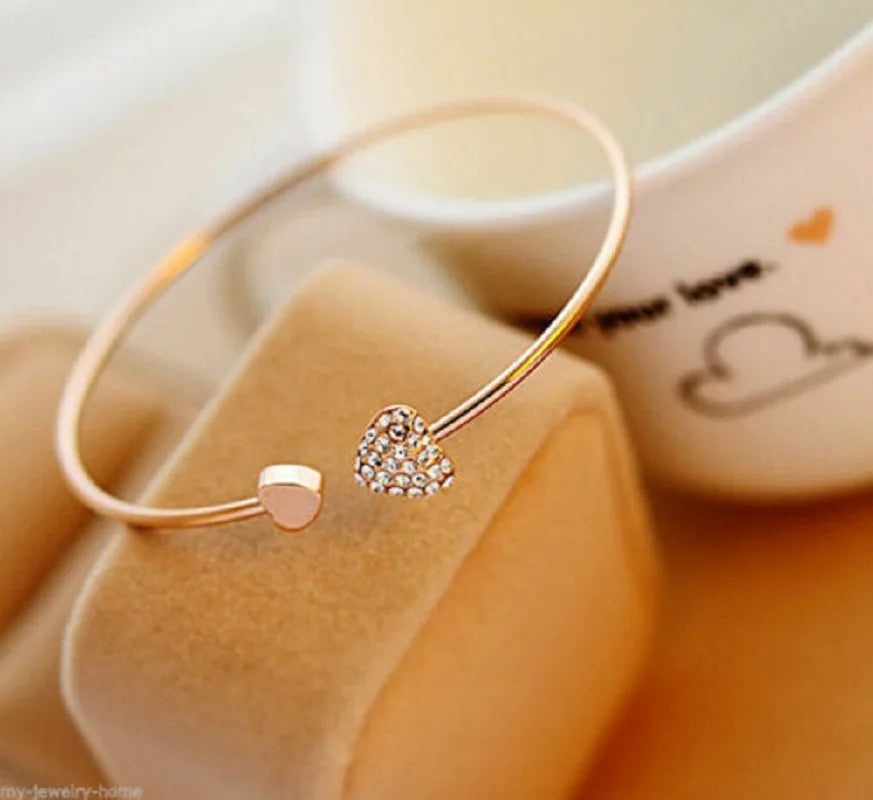 Crystal Heart Bow Cuff Bracelet