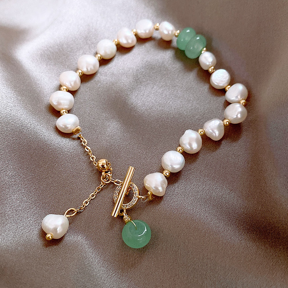 Freshwater Pearl & Jade Accent Bracelet