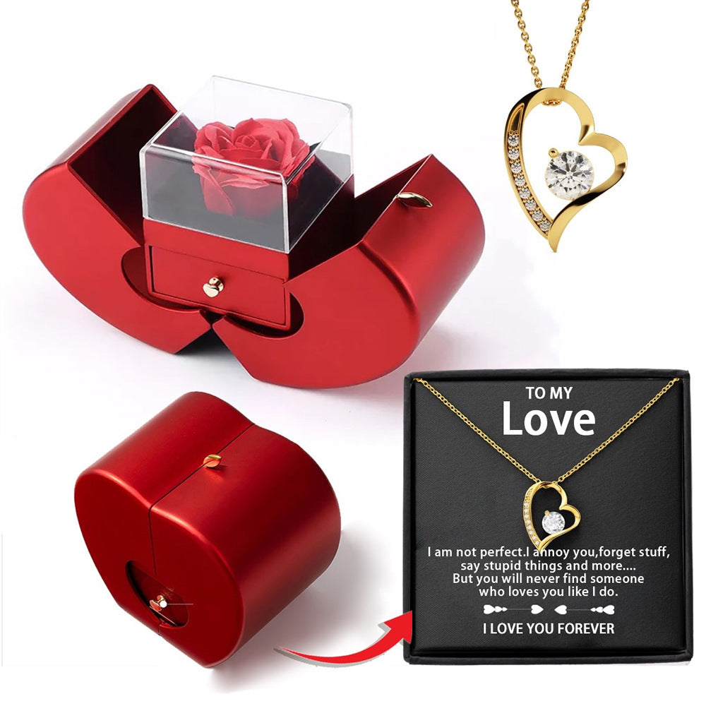 Heart Necklace & Enchanted Rose Gift Set