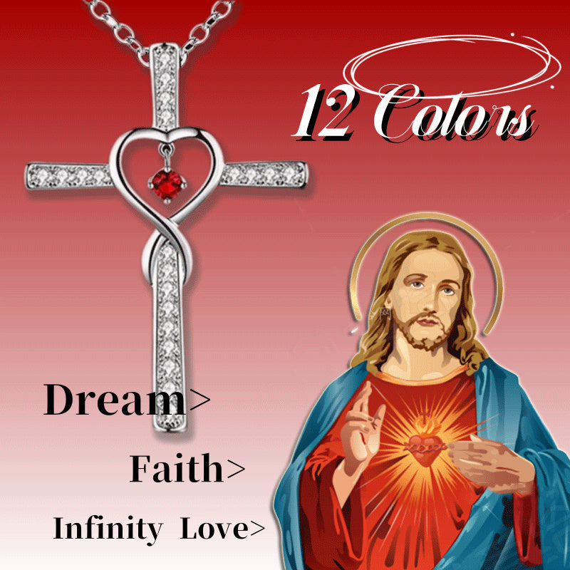 Elegant Infinity Love Cross Pendant Necklace with Birthstone