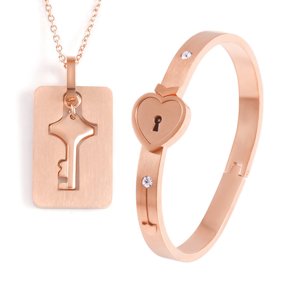 Eternal Bond Lock & Key Necklace & Bracelet Set