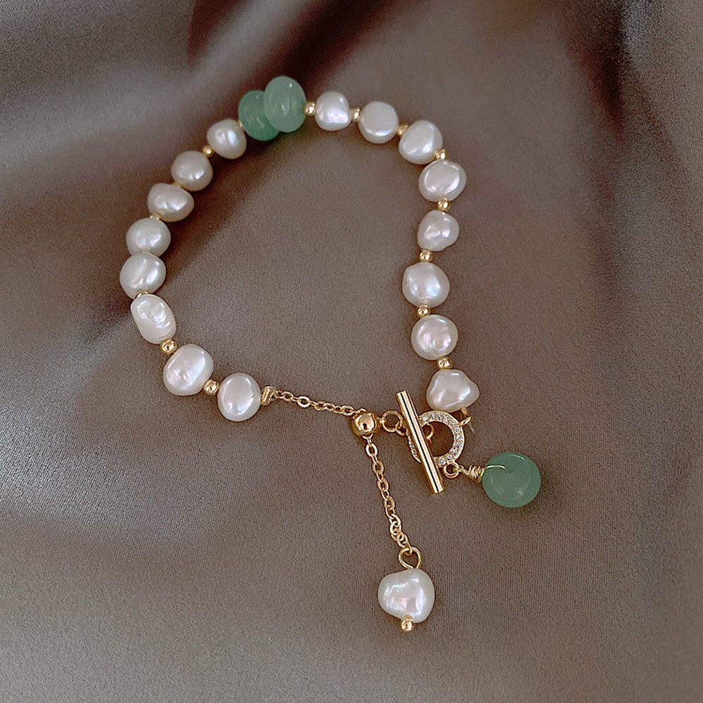 Freshwater Pearl & Jade Accent Bracelet