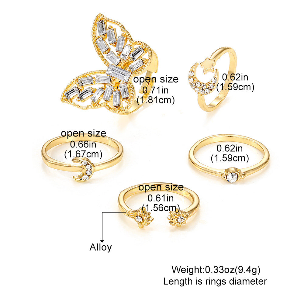Celestial Butterfly & Crystal Ring Set